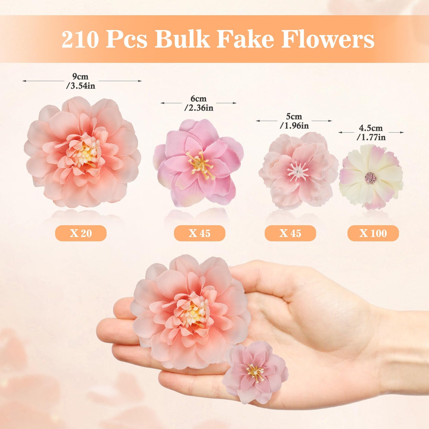 210 Pcs Mini Silk Flower Heads Small Pink Fake Rose Daisy Faux Flowers Bulk for Crafts Artificial Loose Fabric Flowers Heads Sunflower Bulk for Wedding Hair Cap Dresses Decorations (Light Pink Mixed)