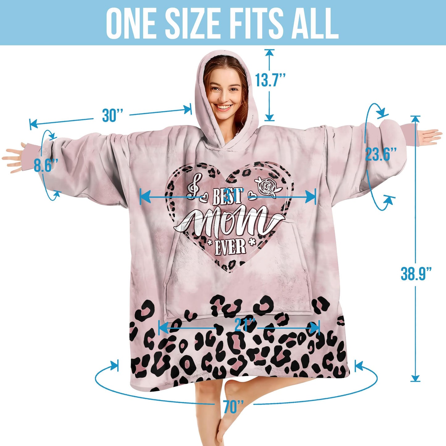 Warmstorey Leopard Best Mom Ever Blanket Hoodie - Mommy Gifts Wearable Oodie Blanket - Mothers Day Gift Ideas For Wife Mom - Mommy Thoughtful Gift from Daughter Son