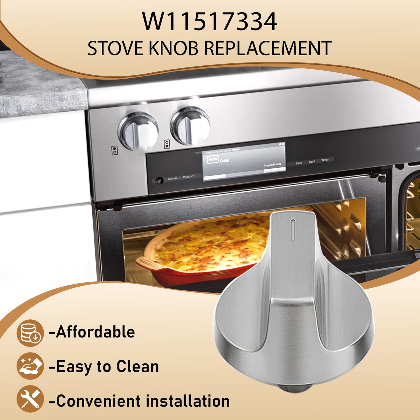 4 Pcs W11517334 Range Knob Compatible with Whirlpool Gas Ranges WEG515S0, WEG745H0, Replace W11122869, W10850033, W11458842
