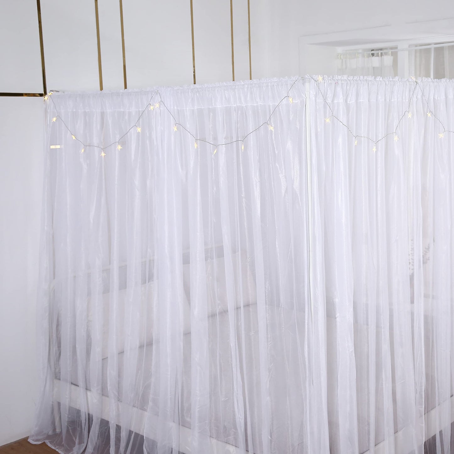 Akiky Princess Canopy Bed Curtains Bed Canopy Curtains with Lights for Queen Size Bed Drapes,8 Panels Canopies with Lights,Room Décor (Full/Queen, White)