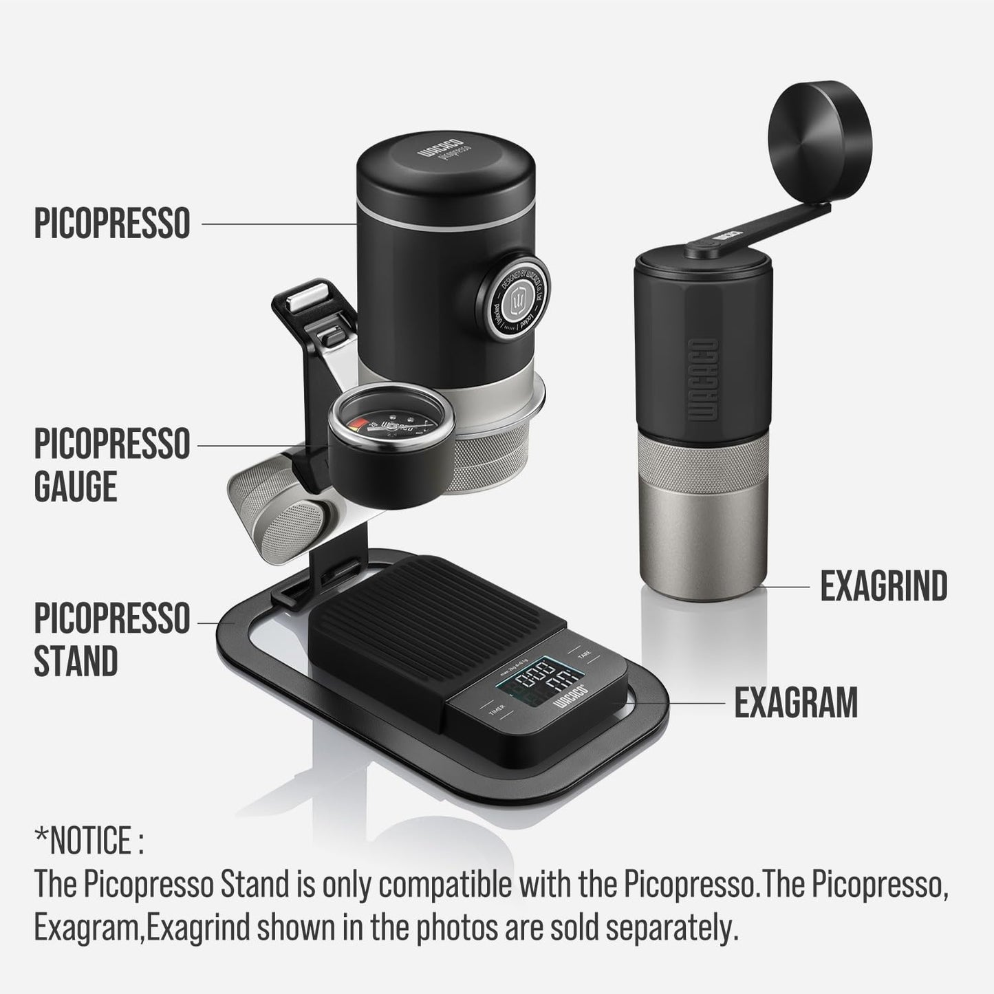 WACACO Picopresso Stand, Accessory for Picopresso, Made Up of Four Easily Dismountable Parts (For Picopresso Use Only), Black