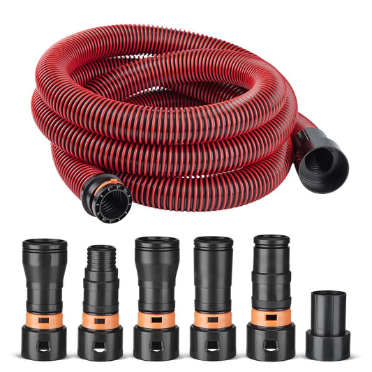 16FT Shop Vac Hose with 6 Adapter Attachments,Fits 1-1/4" Vacuum Cleaner Hose,Multi-Size Fittings0.9" to 1-3/4",Universal Shop Vac Accessories (Please Confirm Hose Size Compatibility)