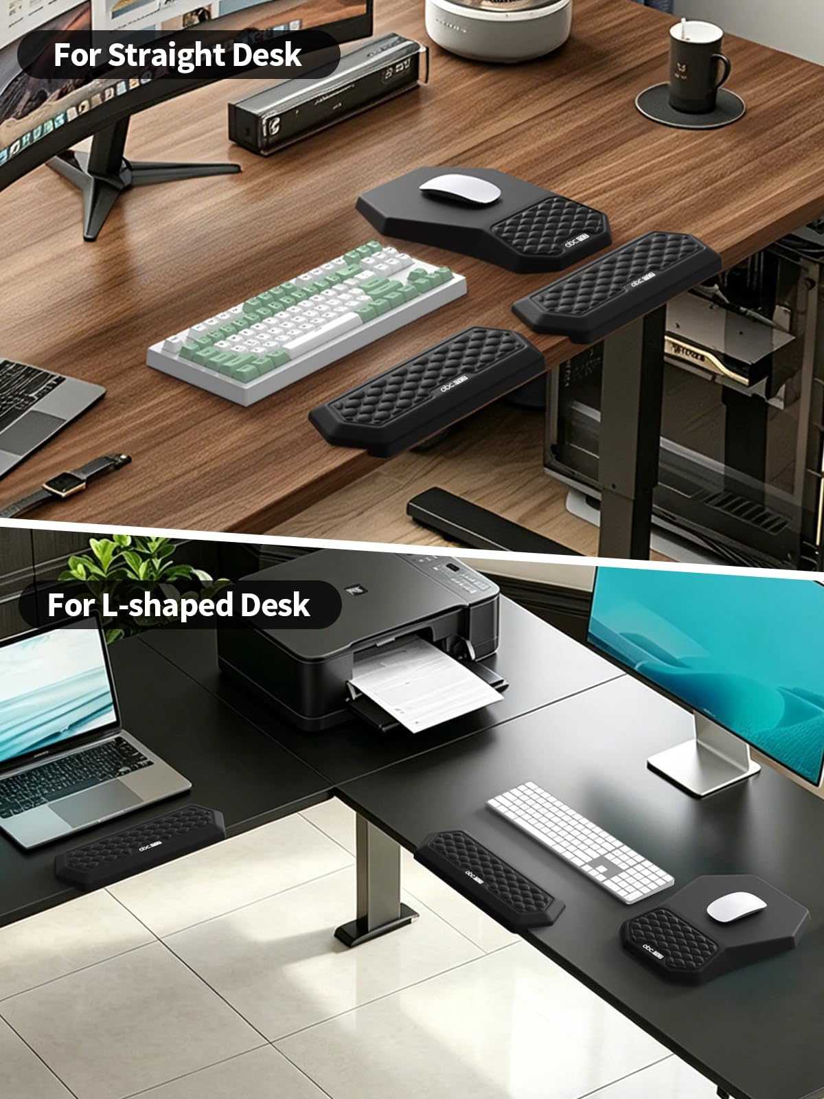 2-in-1 L-Shaped Desk Elbow Pads, Ergonomic Desk Edge Cushion & Mouse Pad Set with Wrist Rest, Soft Memory Foam Comfort Support for Wrist Arm Elbow, Non-Slip Base, Black