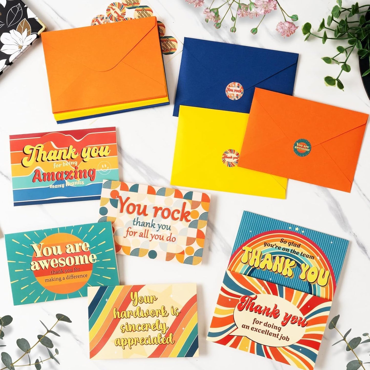 GRADESIN 96 Pack Employee Appreciation Thank you Cards for Coworkers with Envelopes & Stickers 4" x 6" Staff Appreciation Cards Gifts for Work Anniversary, 6 Designs