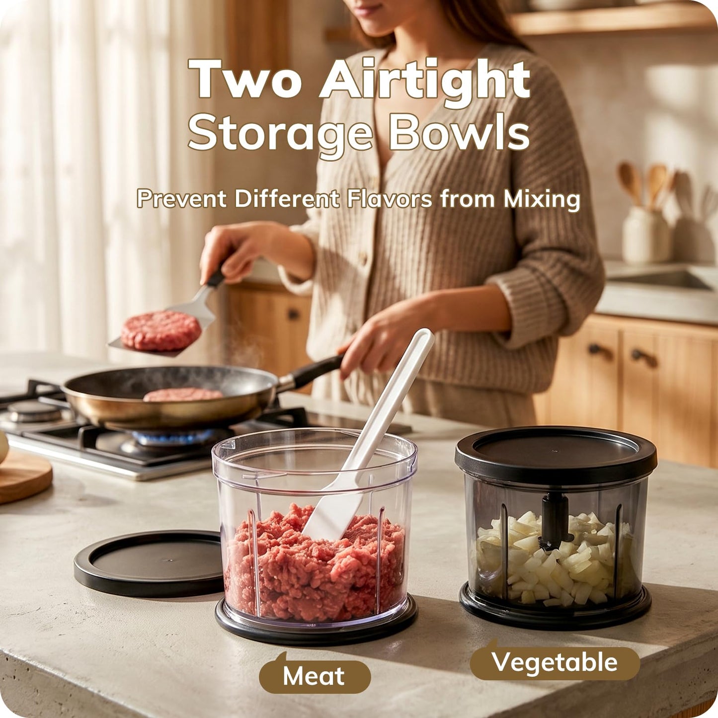 HXTech Food Processor Set: 2-Speed Electric Food Chopper with 2 Bowls (4 Cup+4 Cup), Vegetable Chopper with 2 Pack 420 Stainless Steel 4-Layer Blades, Meat Grinder for Meat, Fruits, Baby Food,Pet Food