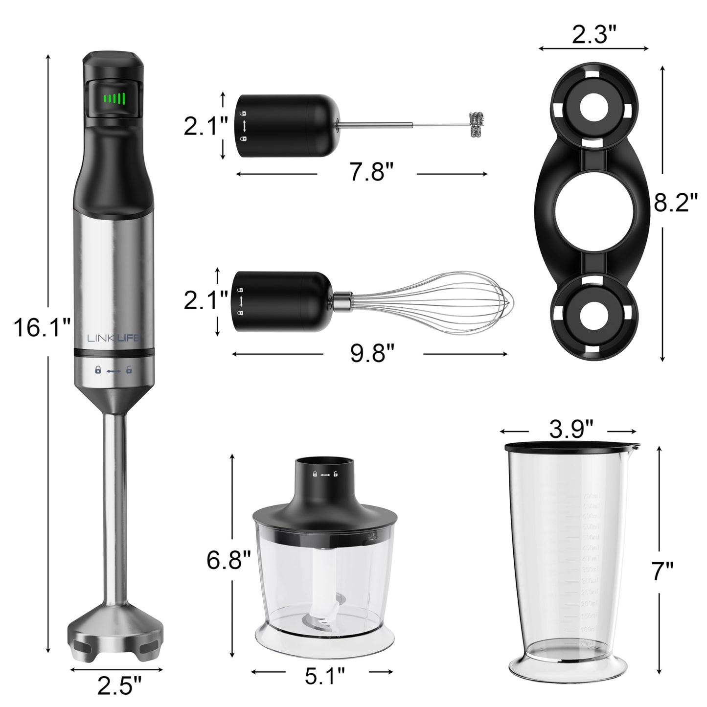 1200W Immersion Blender Handheld, 5-in-1 Variable Speed Emulsifier Hand Blender Stick with Whisk Chopper Milk Frother Mixing Cup and Storage Rack for Kitchen Soup, Purees, Baby Food and Smoothies