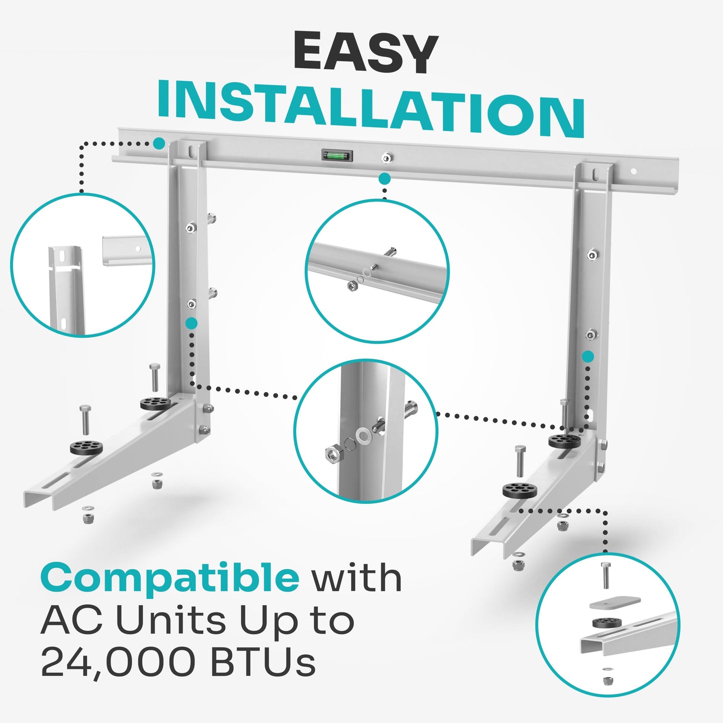 Heavy-Duty Outdoor Mini Split Wall Mount Bracket 9000 - 24000 BTU | Weatherproof Mini Split Mounting Bracket | Includes Drill Bit & Anti-Vibration Pads | Max 450lb Capacity