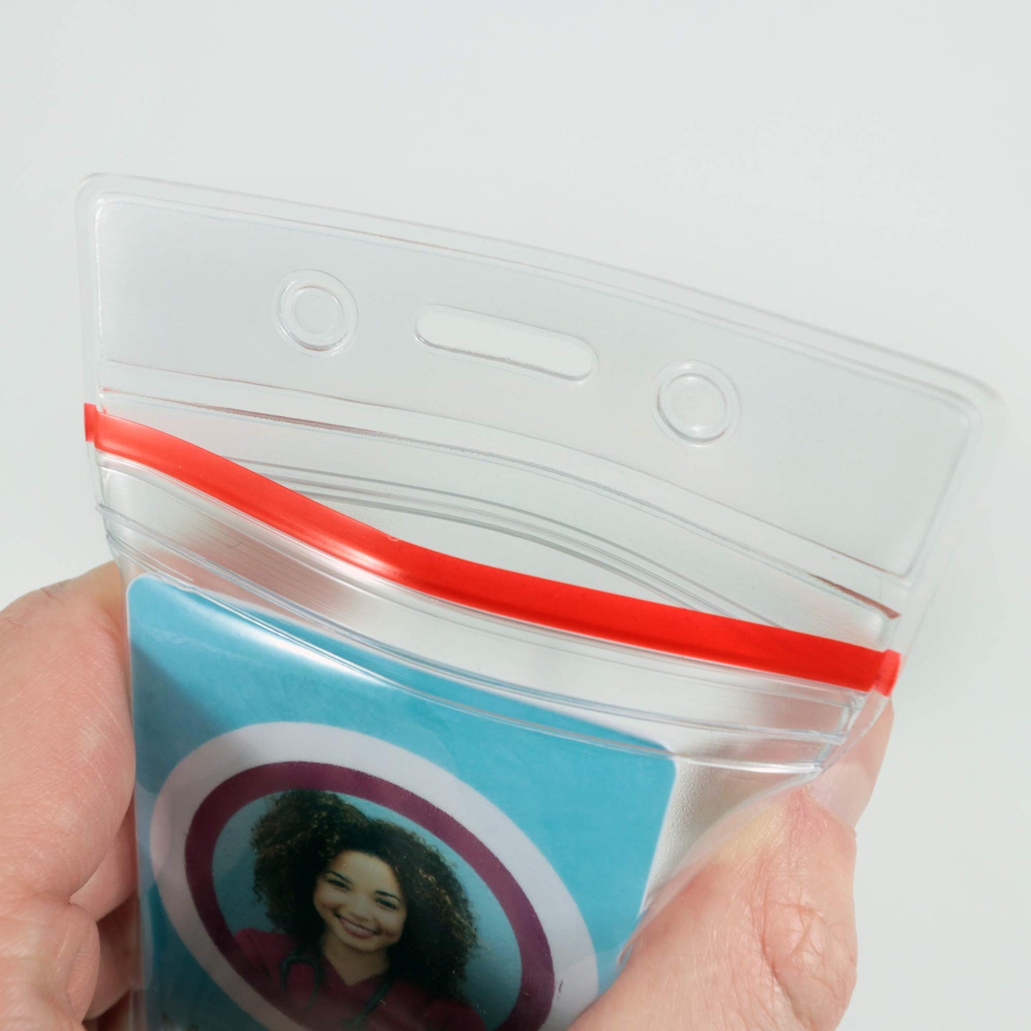 ID Badge Holder with Sealable Red Stripe, Horizontal, Vertical, 50 Pack (Vertical)