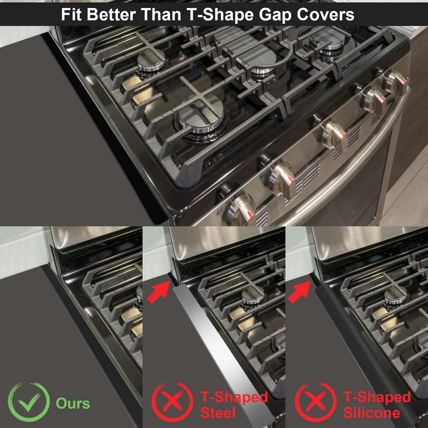 Stove Gap Covers - Stainless Steel, Stove Gap Filler | Oven Gap Cover | Heat Resistant & Easy To Clean Stove Counter Gap Cover | Gaps Filler Between Stove and Counter Guard (Black, 23.5"L, 0.9" W)