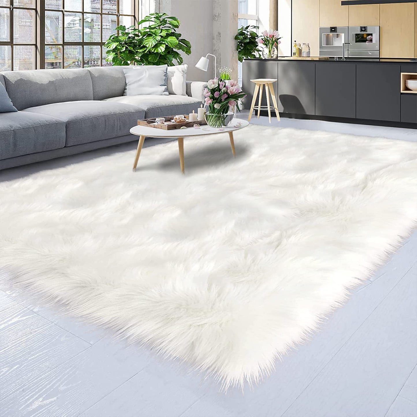 Latepis White Faux Fur Sheepskin Rug 4x6 for Living Room, Fuzzy Rugs Fluffy Washable Rug for Bedroom, Playroom, Luxury Room Decor, Rectangle