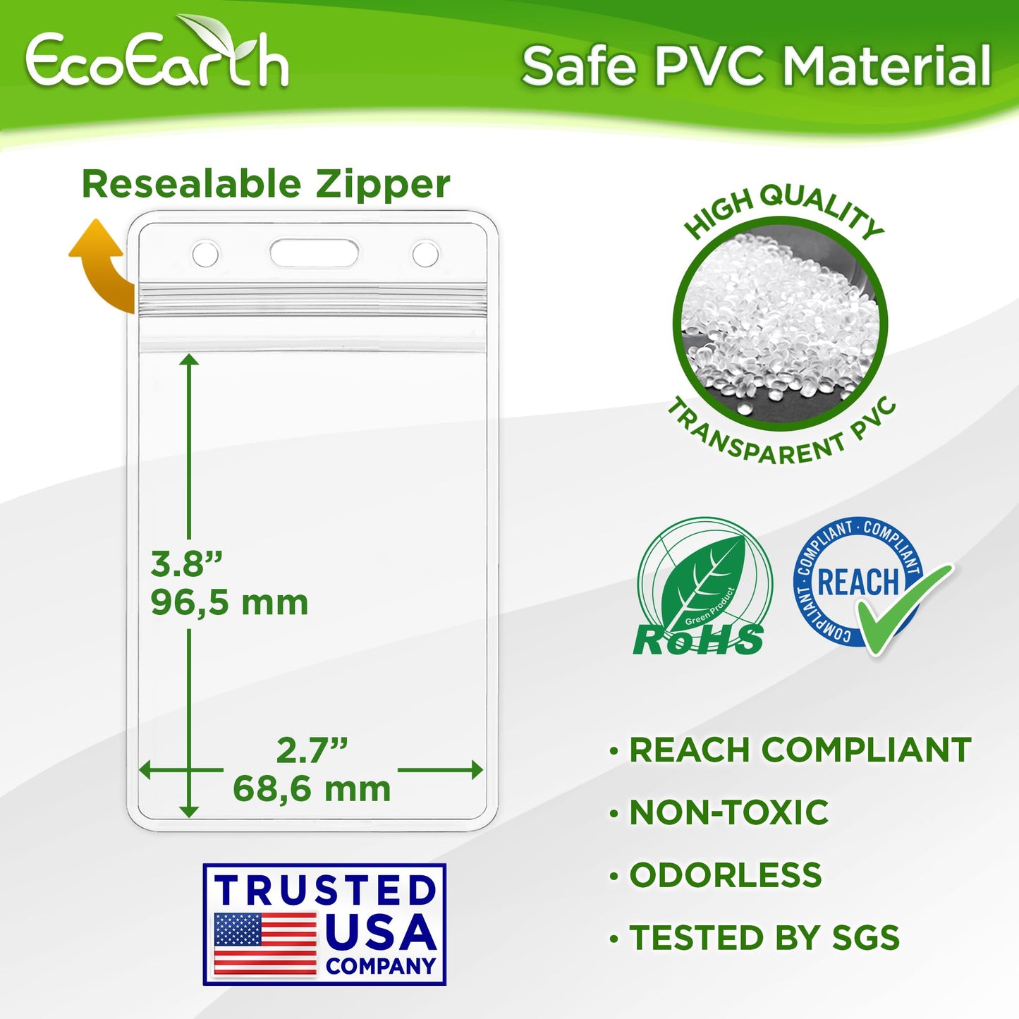 EcoEarth - Vertical Card Protector w/Soft Edge - Premium Tier Sealable 2.25x3.5 Inch, 250 Pack - Waterproof ID Badge Holder - Plastic Name Tag Holder Bulk