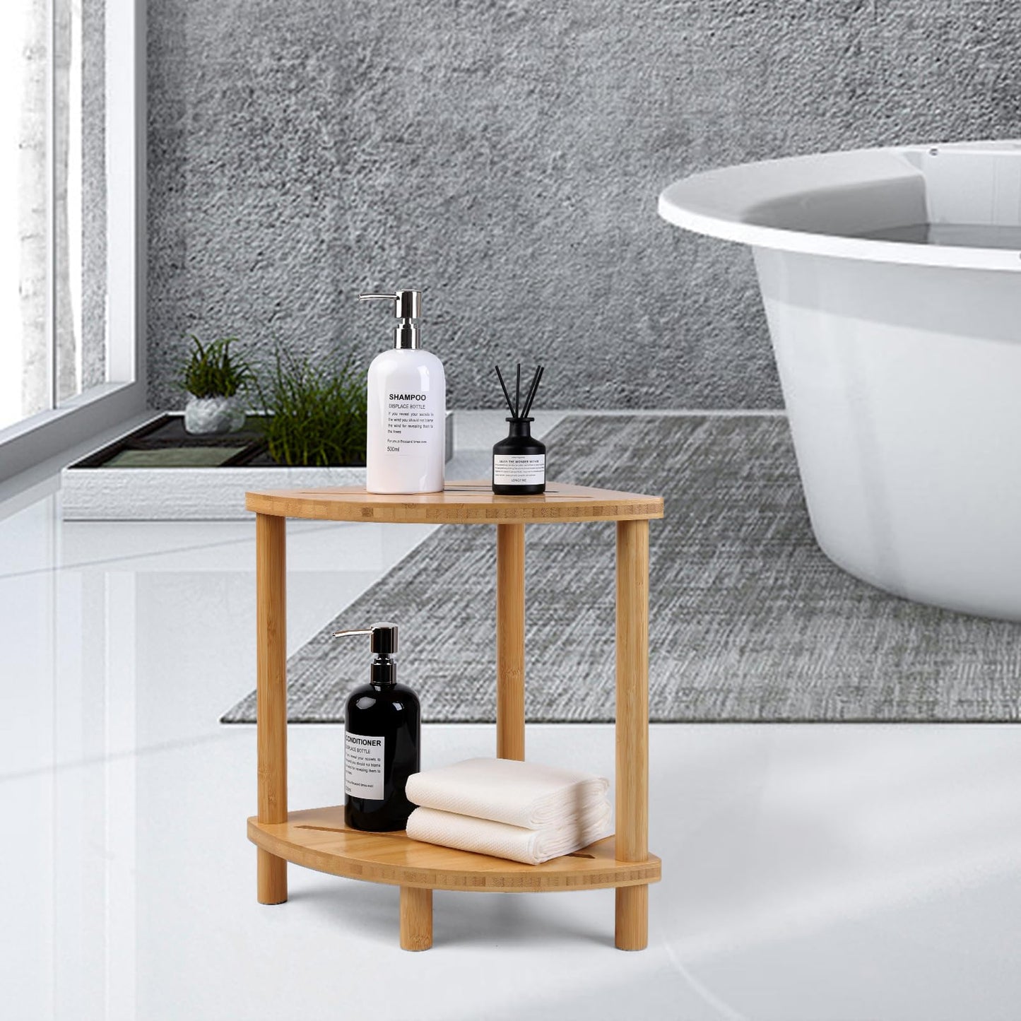GUGIGIP Upgraded Bamboo Corner Shower Stool for Inside Shower Waterproof,2-Tier Shower Foot Rest with Storage Shelf,Corner Shower Shelf Bench Caddy Shaving Leg,Bath Seat,Gifts for Women Mom