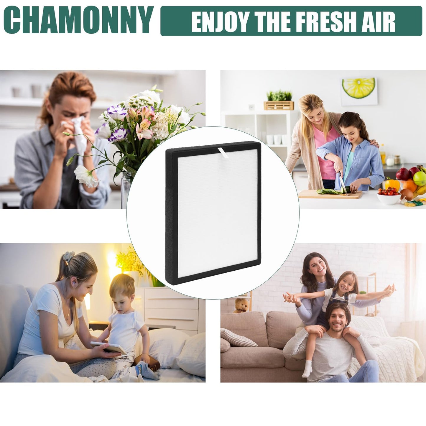 CHAMONNY TZ-K2 Filter Replacement, Compatible with ToLife TZ-K2 Air Purifier, 3-in-1 H13 True HEPA Filter, Activated Carbon and Pre-filter, TZ-K2-A, 4 Pack