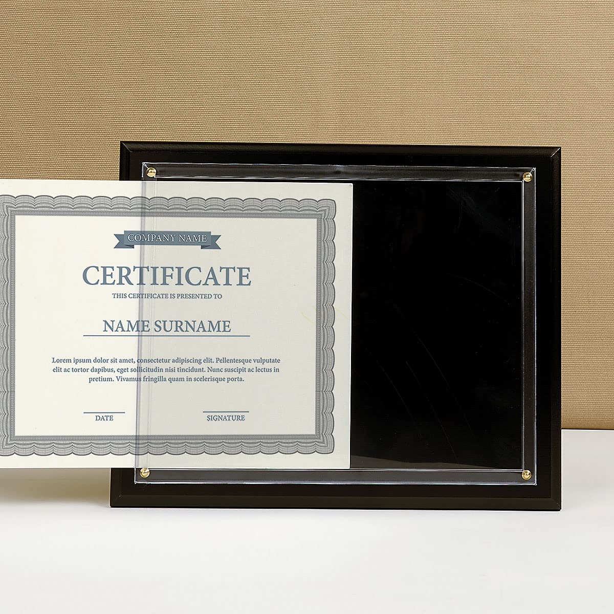 Fine Stationery Flat Black Certificate Award Plaque - Slide-In 8.5" x 11" Certificate or Diploma, Wood Wall Frame, 11 inches by 13.5 Inches