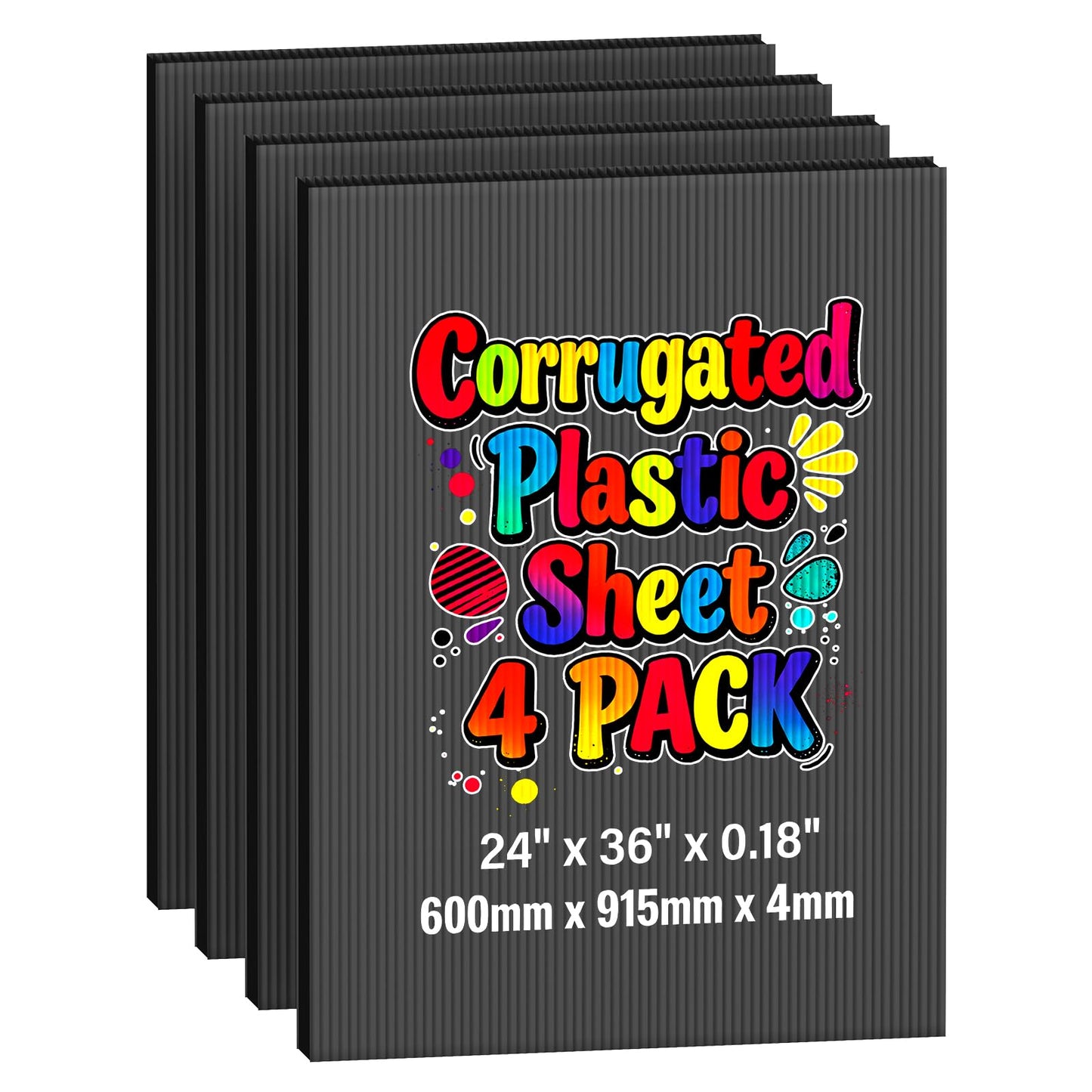 Hixdo 24 x 36 Inches 4 Pack Corrugated Plastic Sheet, 4mm Thick Corrugated Plastic Board, Black Blank Poster Board, Waterproof Coroplast Sheets for Indoor, Outdoor Use and DIY Projects.