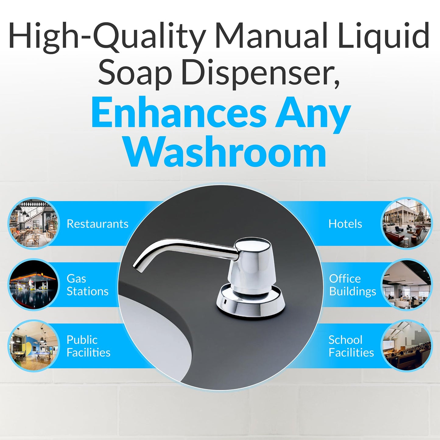Bobrick B-822 Manual Top Fill Liquid Soap Dispenser 34 fl oz. (1L) Liquid Soap Capacity, 4- Inch Free-Turning Spout for Public Restroom Countertops, Chrome Finish