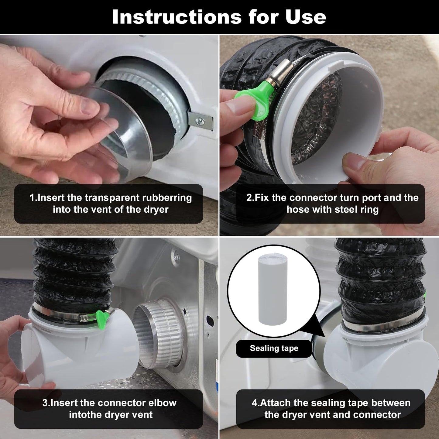 Dryer Vent Hose For Tight Space,Dryer Vent Connector Kit with 4 Inch 10 Feet Hose,90 Degree Dryers Vent Elbow,Space Saving and Easy to Install