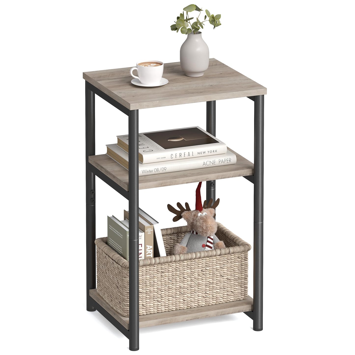 VASAGLE BARNET Collection - Side Table, Small End Table for Living Room, Modern Tall Nightstand, Bedroom, Office, Bathroom, Steel Frame, Heather Greige and Ink Black ULET273B02