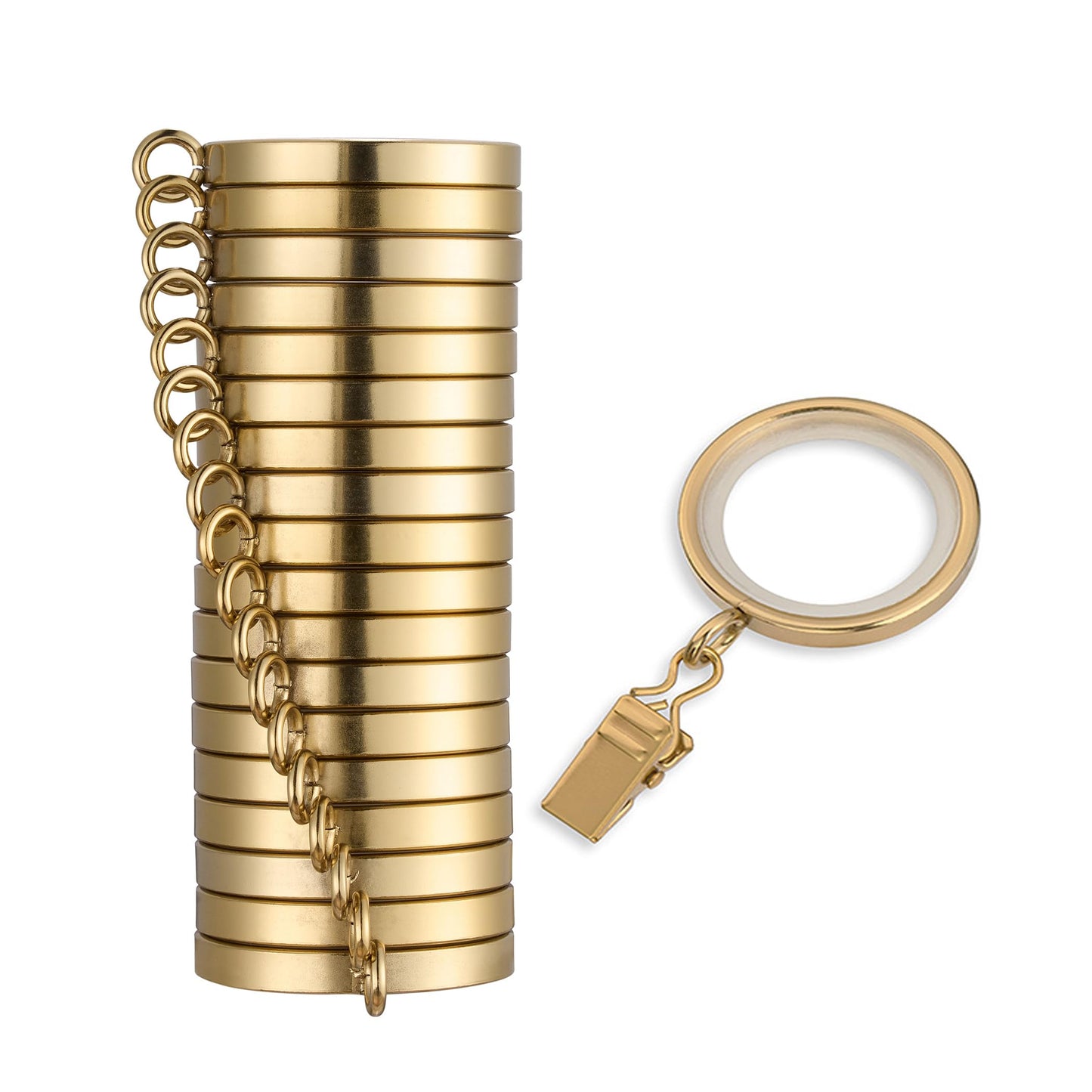 MODE Cambria Designer Series - Premium Easy Glide 18 Count Small Curtain Rings - Metal with Nylon Inserts and Clips - 1 inch Inner Diameter - use for rods 5/8" or Smaller - Brushed Gold
