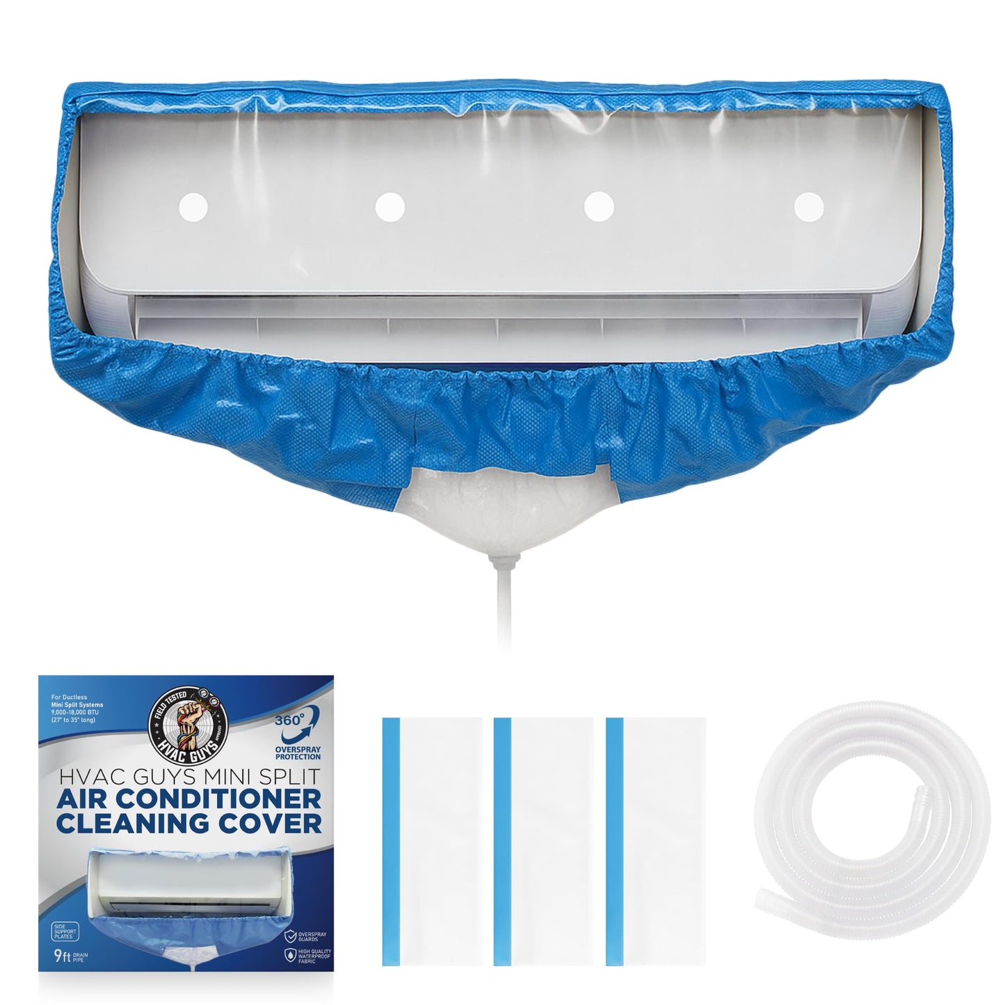 Mini Split Cleaning Bag | 360 Waterproof Design | Fits Systems 27in - 39in Long | Mini Split Cleaning Kit Includes Overspray Guards and Drain Hose