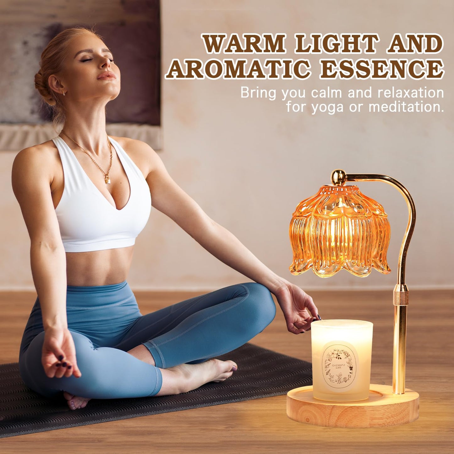 Funistree Flower Candle Warmer Lamp with Timer, Dimmable Candle Lamp Warmer, Christmas Birthday Gifts for Women Mom Her, House Warming for Home Decor, Lotus Wax Warmer for Yankee Candles-Warm Amber