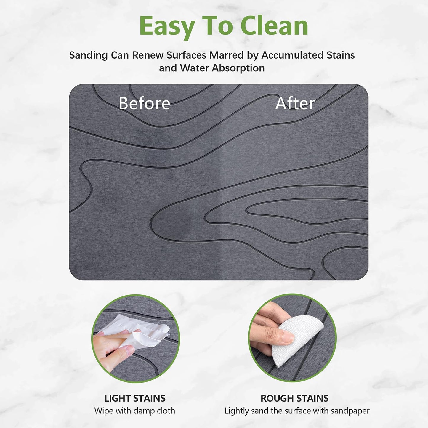 Stone Bath Mat – Non-Slip Diatomaceous Earth Shower Mat, Super Absorbent & Quick-Drying Bathroom Floor Mat, Easy-to-Clean Diatomite Bath Stone for Safer, Dryer Steps (23.6" x 15.4", Gray)