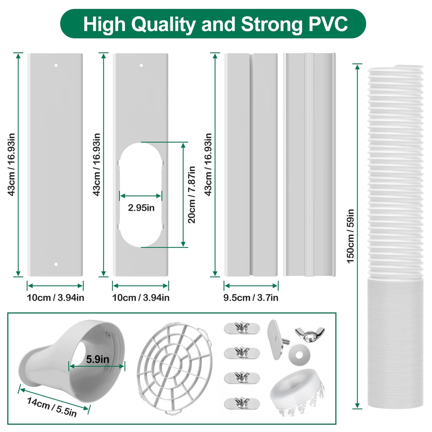 Upgrade Portable Air Conditioner Window Kit with 5.9Inch Exhaust Hose,Portable Air Conditioner Window Vent kit, portable AC Exhaust Hose Kit, Portable AC Window Vent Kit