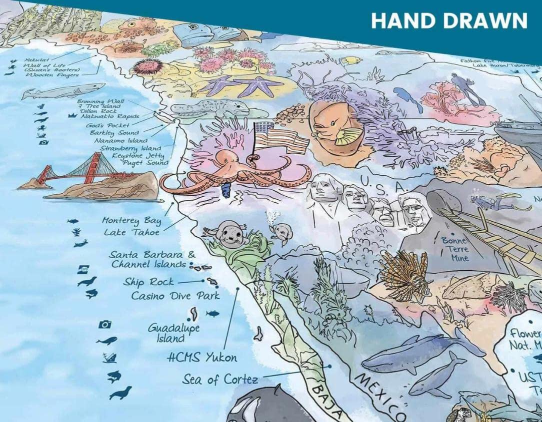 World Dive Wall Map - Illustrated World Scuba Diving Poster
