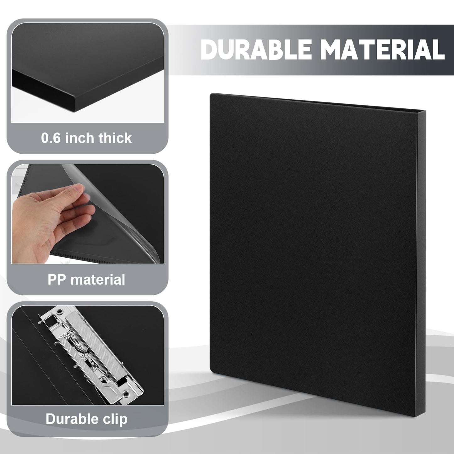 Teling 12 Pack Punchless Clamp Binder Folder 8.5 x 11 Inch Ringless Binder Holds with Pocket, Flexible Metal Clip and Poly Covers, 100 Letter Size Pages, for Work, School(Black)