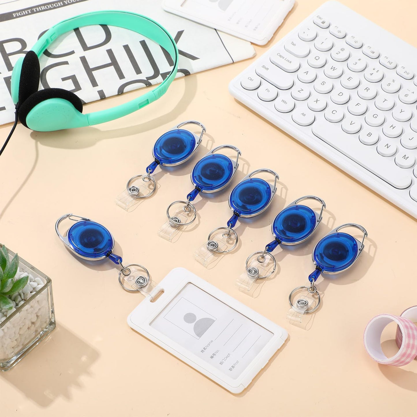 Honoson 50 Pcs Heavy Duty Retractable Badge Reels Batch ID Badge Holder Retractable Clip Bulk Key Holder with Ring for Office Worker Employee, Doctor Nurse Gifts (Blue)