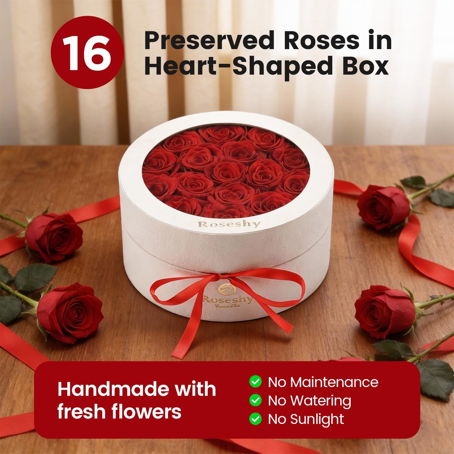 Mothers Day Flowers Roses Gifts for Mom,16pcs Red Forever Preserved Roses in Round Gift Box,Mothers Day Delivery Prime Gifts-Roses Gifts for Women,Mom.