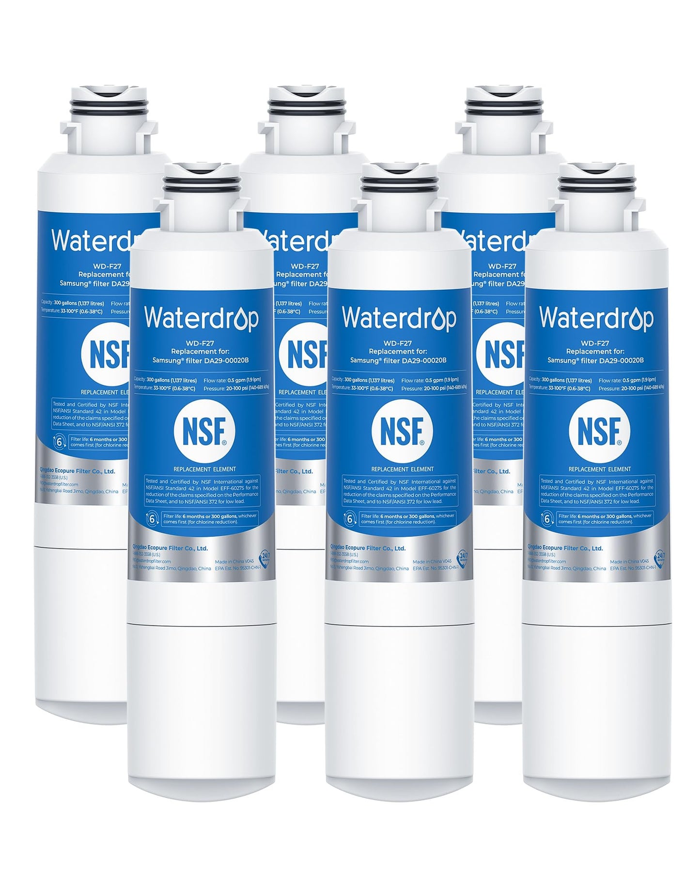 Waterdrop Refrigerator Water Filter, Replacement for Samsung HAF-CIN/EXP, DA29-00020B, DA97-08006A, RF263BEAESR, RF28HMEDBSR, RF263TEAESG, RF4287HARS, 6 Filters