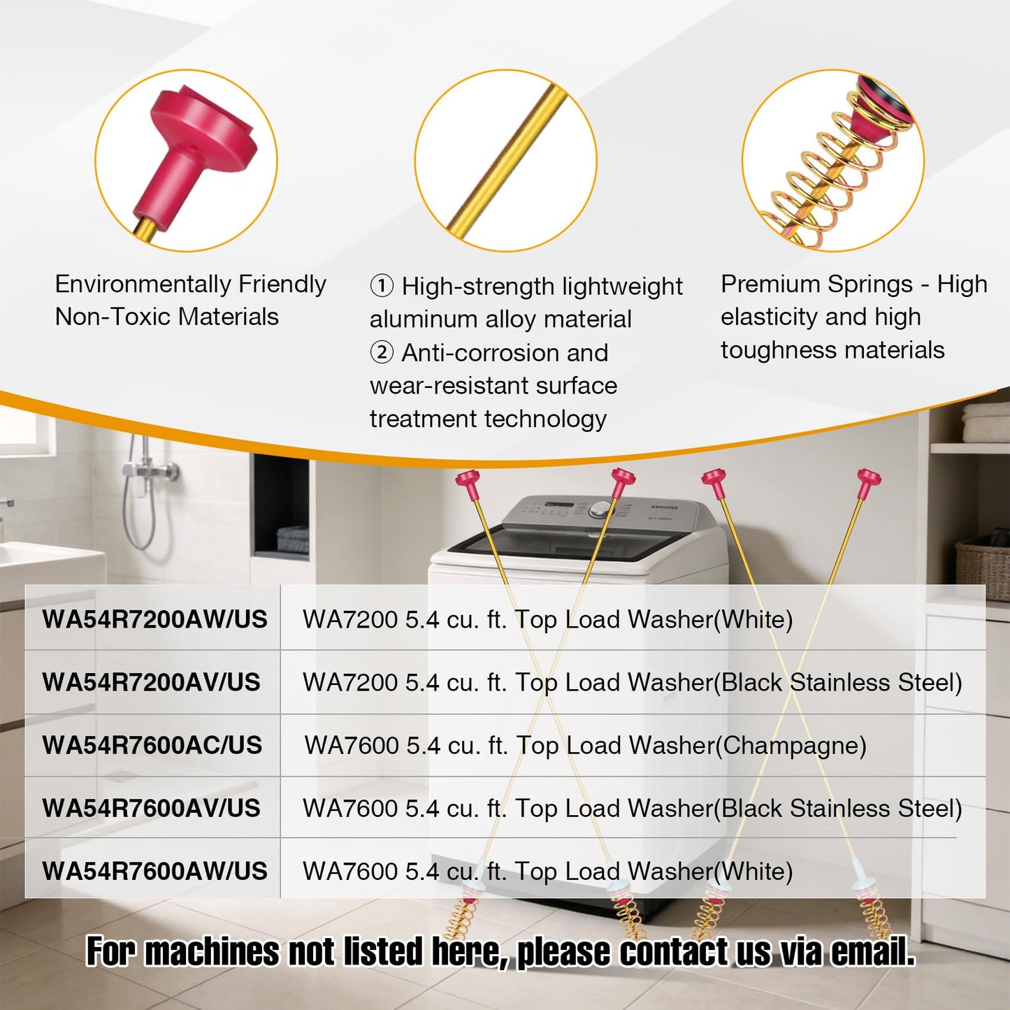 DC97-16350V Washer Suspension Rods(27.6in) for samsung Washer, Replacement for samsung Washer WA54R7200AW/US WA54R7600AC/US WA54R7200AV/US Suspension Rods, WA54R7600AV/US WA54R7600AW/US Rods