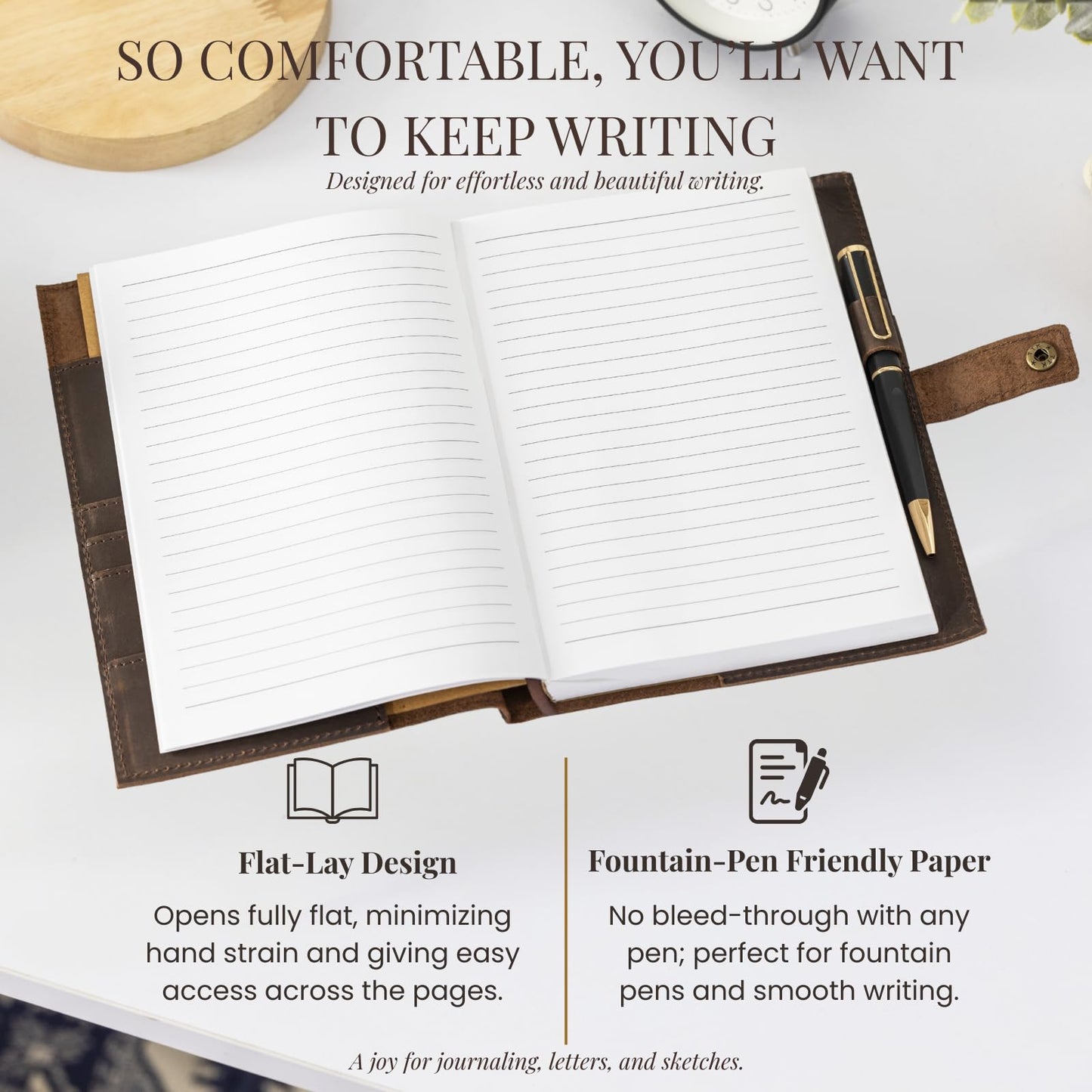 A5 Refillable Leather Journal for Men and Women with Pen, Leather Notebook, Bound Cover, Premium Writing Diary