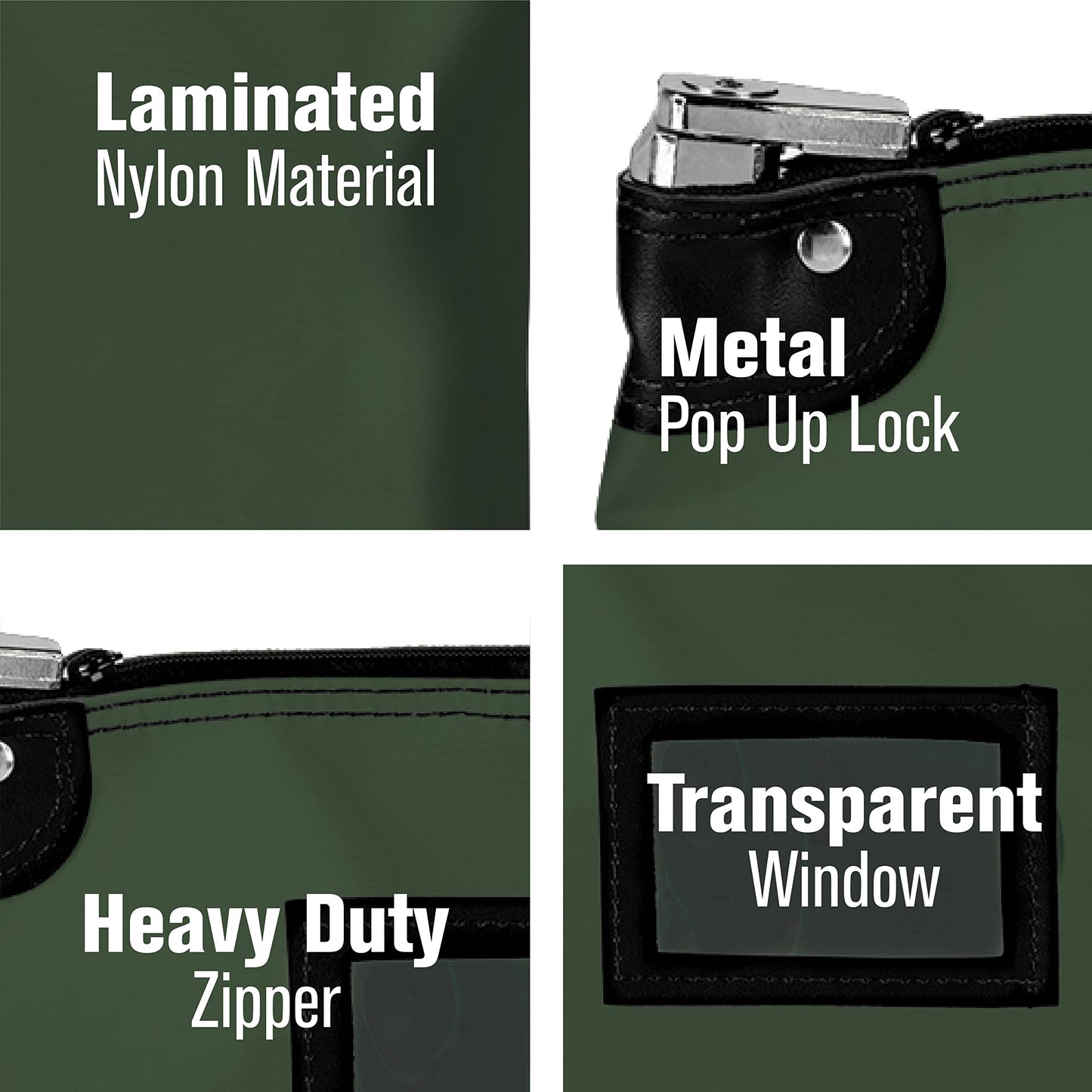 BankSupplies Laminated Nylon Locking Deposit Bags Forest Green 15 Inches W by 11 Inches H Security Bank Cash Bag Heavy-Duty Construction for Coin Currency Checks and Documents