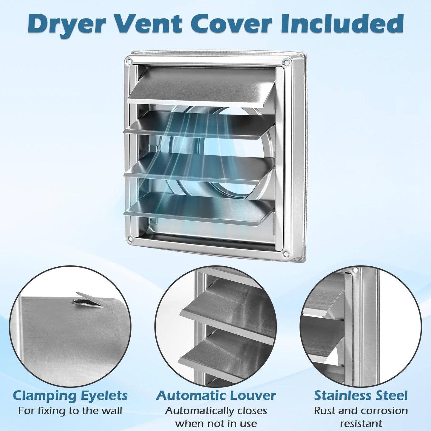 Koalafast Magnetic Dryer Vent Connector Kit, Magnetic Dryer Vent Coupling DV180 Airtight Seal with Dryer Vent Cover Outside, Easy to Clean Quick Connect 4" Dryer Vents Hose with 2 Clamps