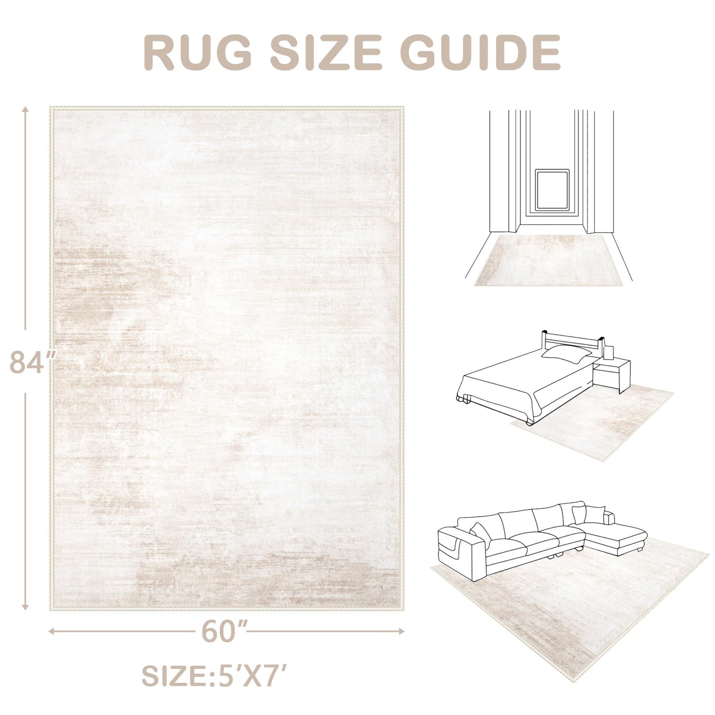 Area Rugs 5x7 Living Room: Washable Rug Modern Abstract Large Rug Soft Non Slip Neutral Rugs Stain Resistant Indoor Carpet for Bedroom Kitchen Dining Room Table Nursery Home Office Rugs(Beige,5'x7')