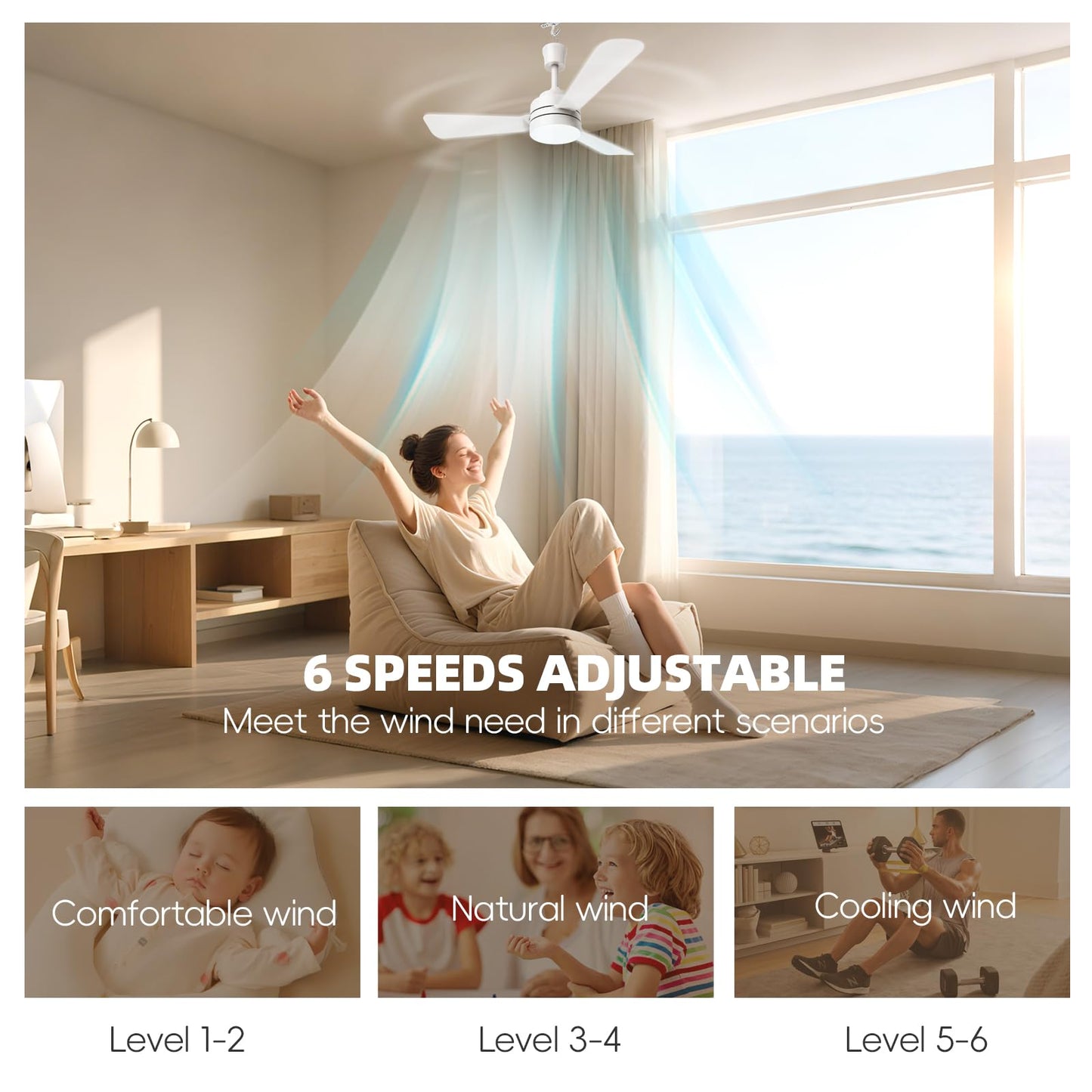 PBLALA Ceiling Fans with Lights,28" LED Fan Light Hanging with Hook,Hook Type Ceiling Fan,Plug in Ceiling Fan Light,35W,3000-6500k,Remote Control,Portable Fan for Camping Bed,Patios,(White)