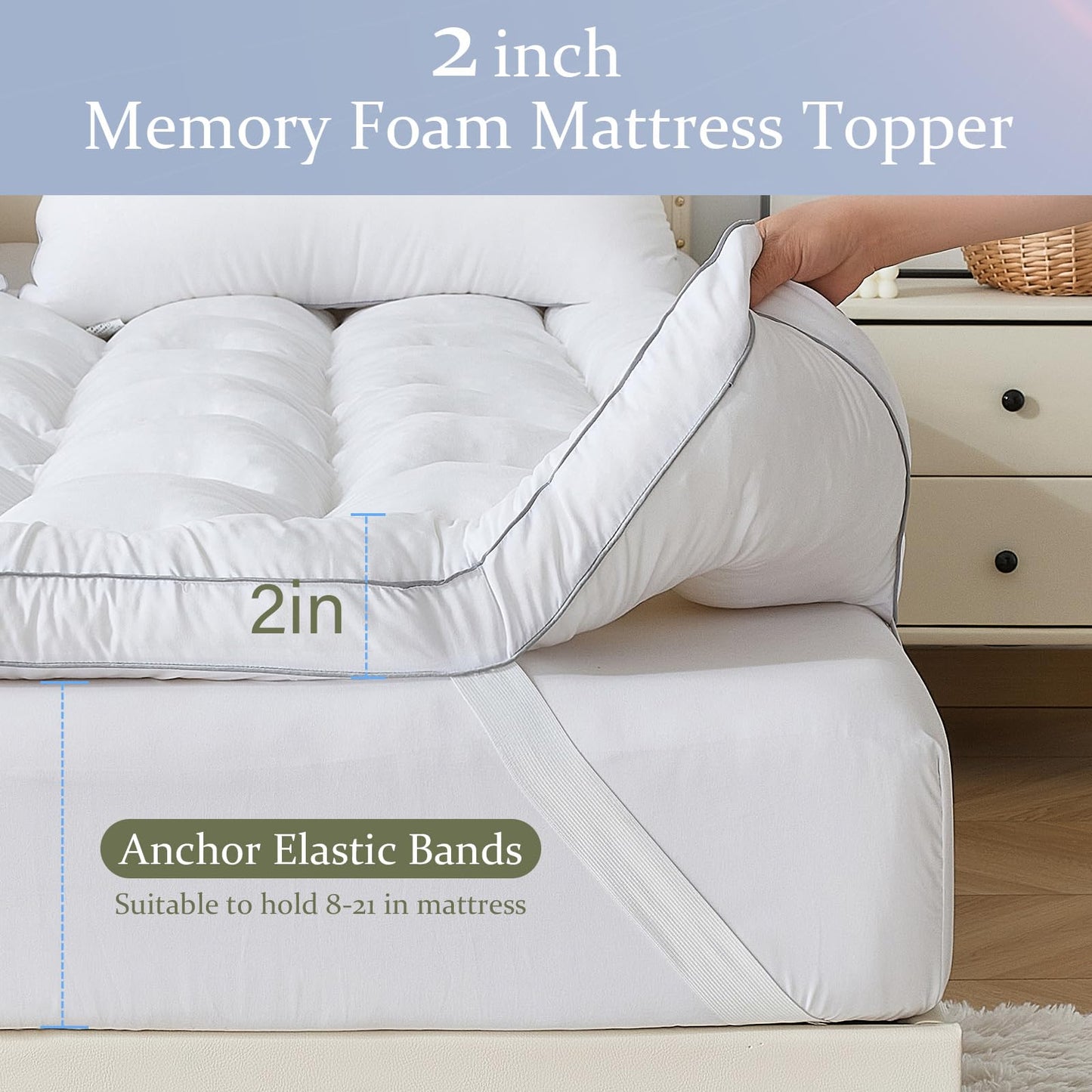 Aodenge 2 Inch Memory Foam Mattress Topper Queen for Back Pain, Extra Soft Pillow Top Mattress Topper, Fluffy Shredded Memory Foam Filled