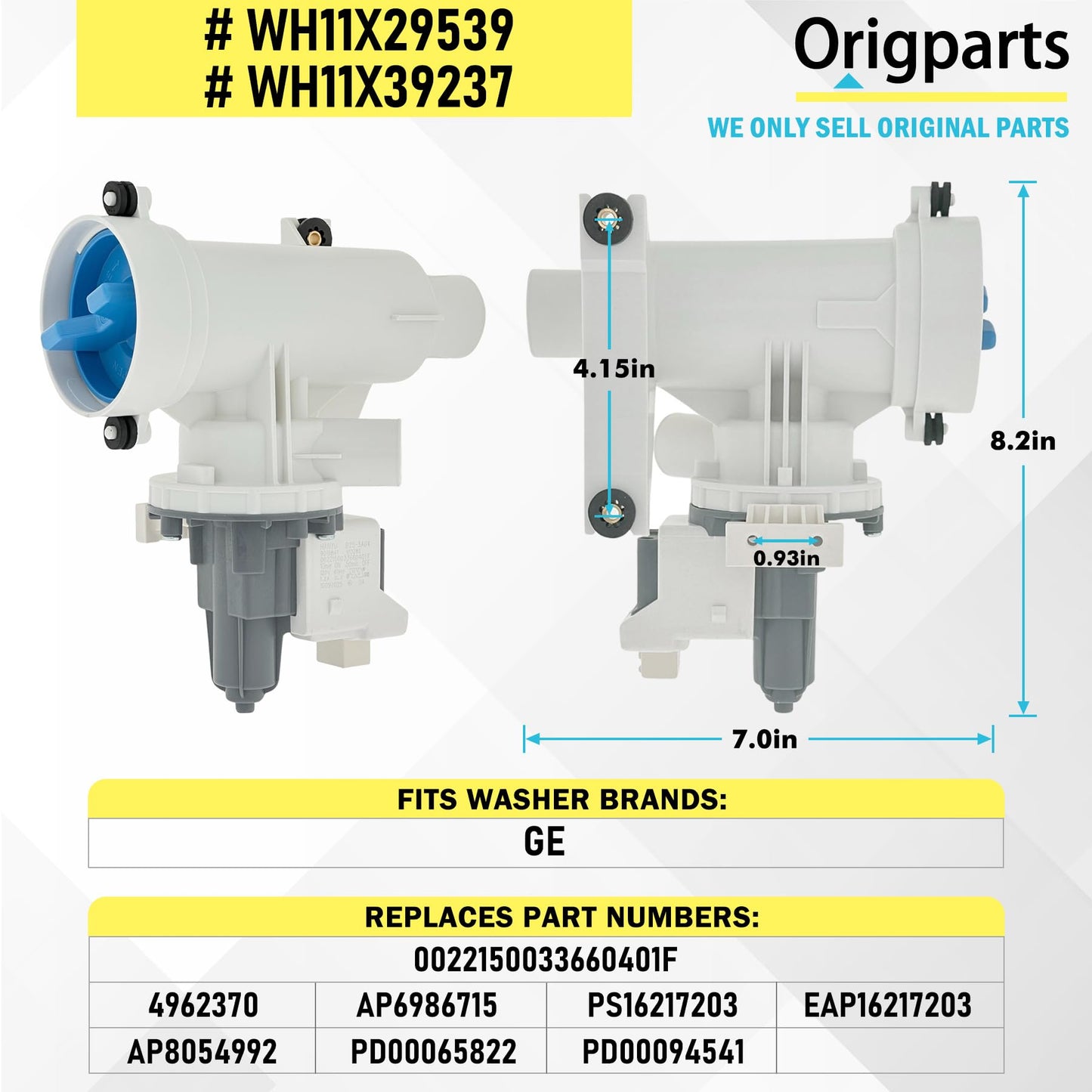 WH11X29539 WH11X39237 Washer Drain Pump Filter for GE GFW550SSN0WW GFW550SSN1WW GFW550SSN2WW GFW550SSN3WW GFW550SSN4WW GFW550SSN5WW GFW550SPN0DG GFW550SPR5RS GFW650SPN0SN GFW650SSN1WW PFQ97HSPV0DS