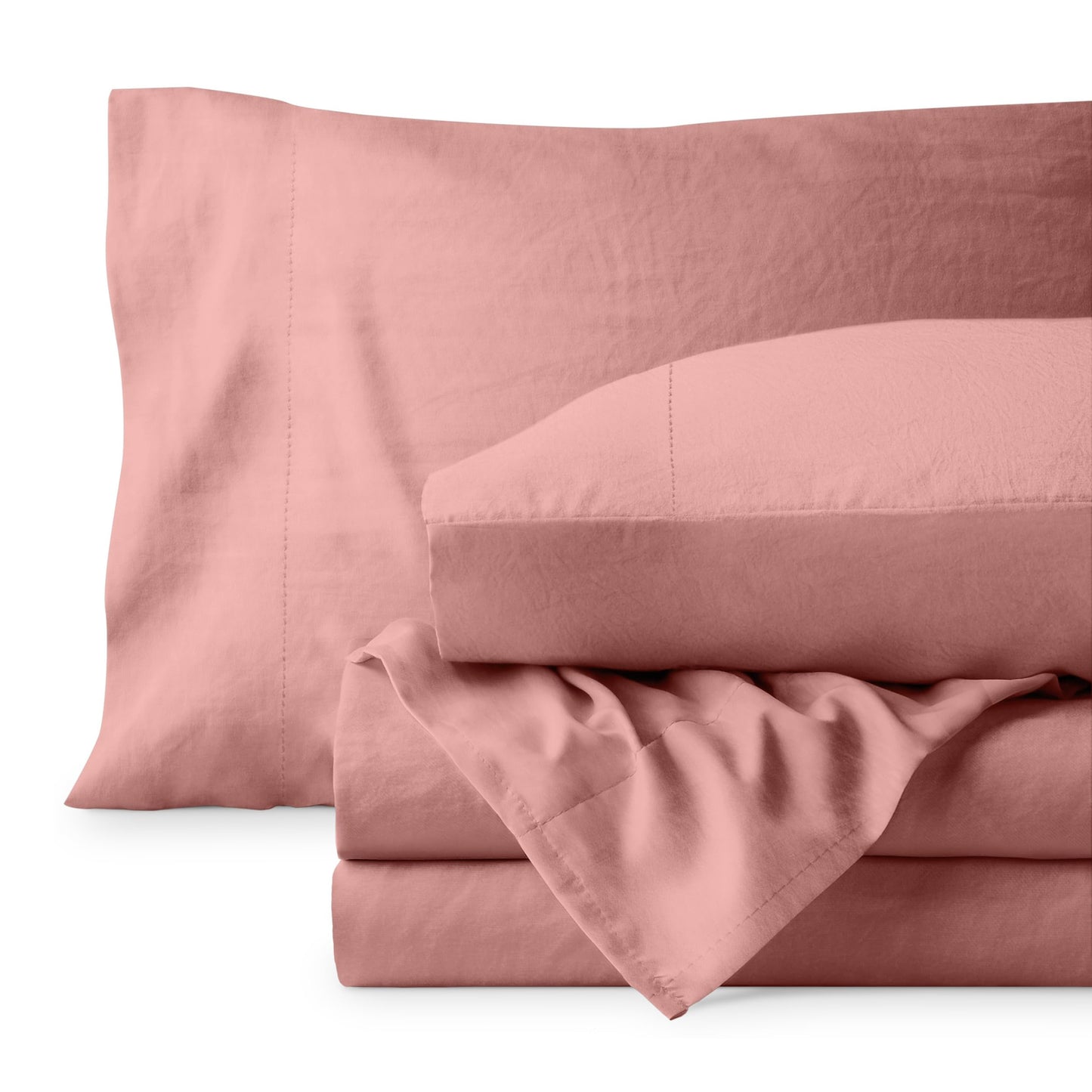 Bare Home Queen Sheet Set - Luxury 1800 Ultra-Soft Stonewashed Microfiber - Brushed - Deep Pockets - Easy Fit - Breathable Bedding - Sheet Sets & Pillowcases (Queen, Dusty Rose)