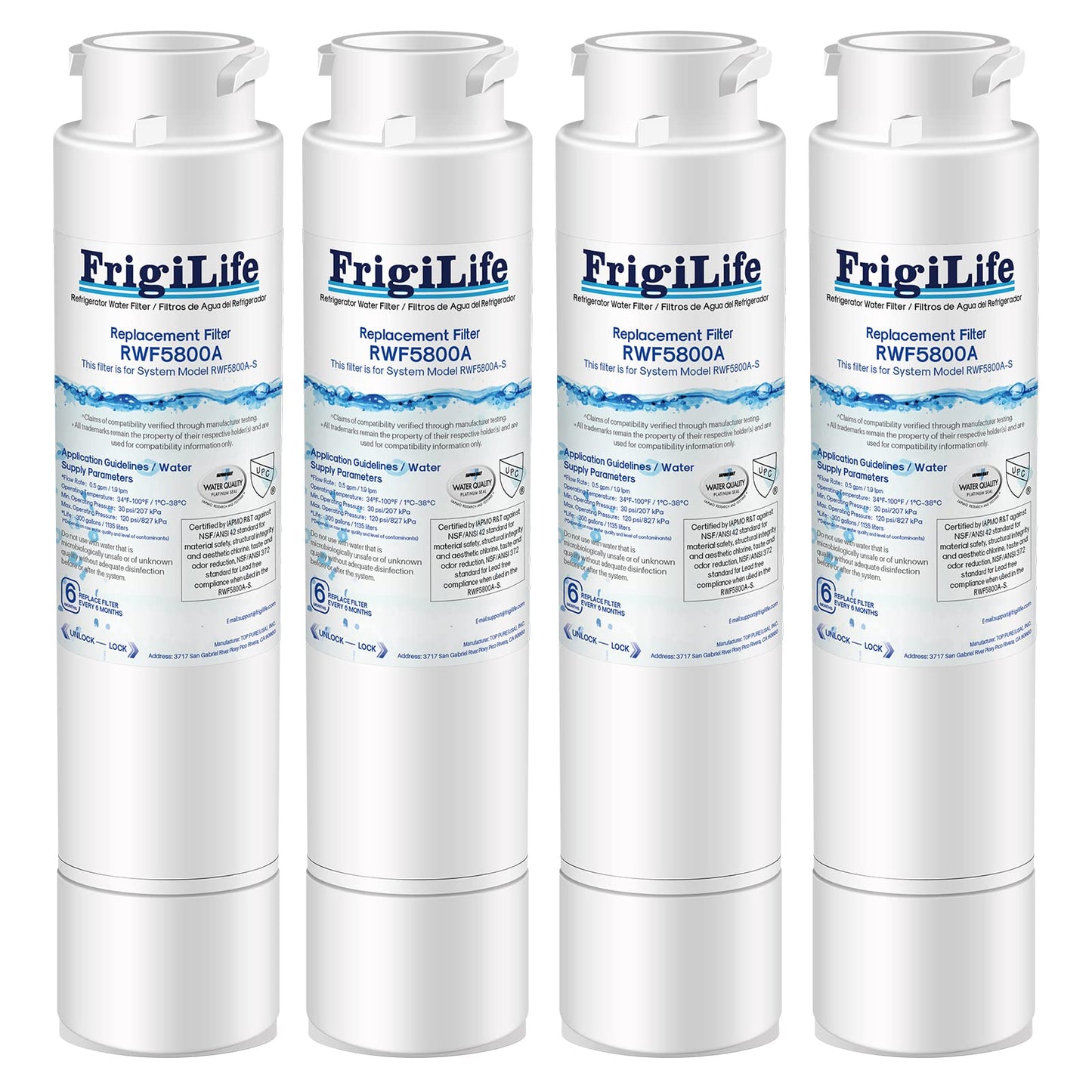 FrigiLife RWF5800A Refrigerator Water Filter Replacement for Frigidaire EPTWFU01 EWF02 Pure Source Ultra II, PureSource Ultra 2, SCWFTCTO, GP006, EPTWFUO1, MR022, JO22, BO022, TH-01, DE022, 1007 4PACK