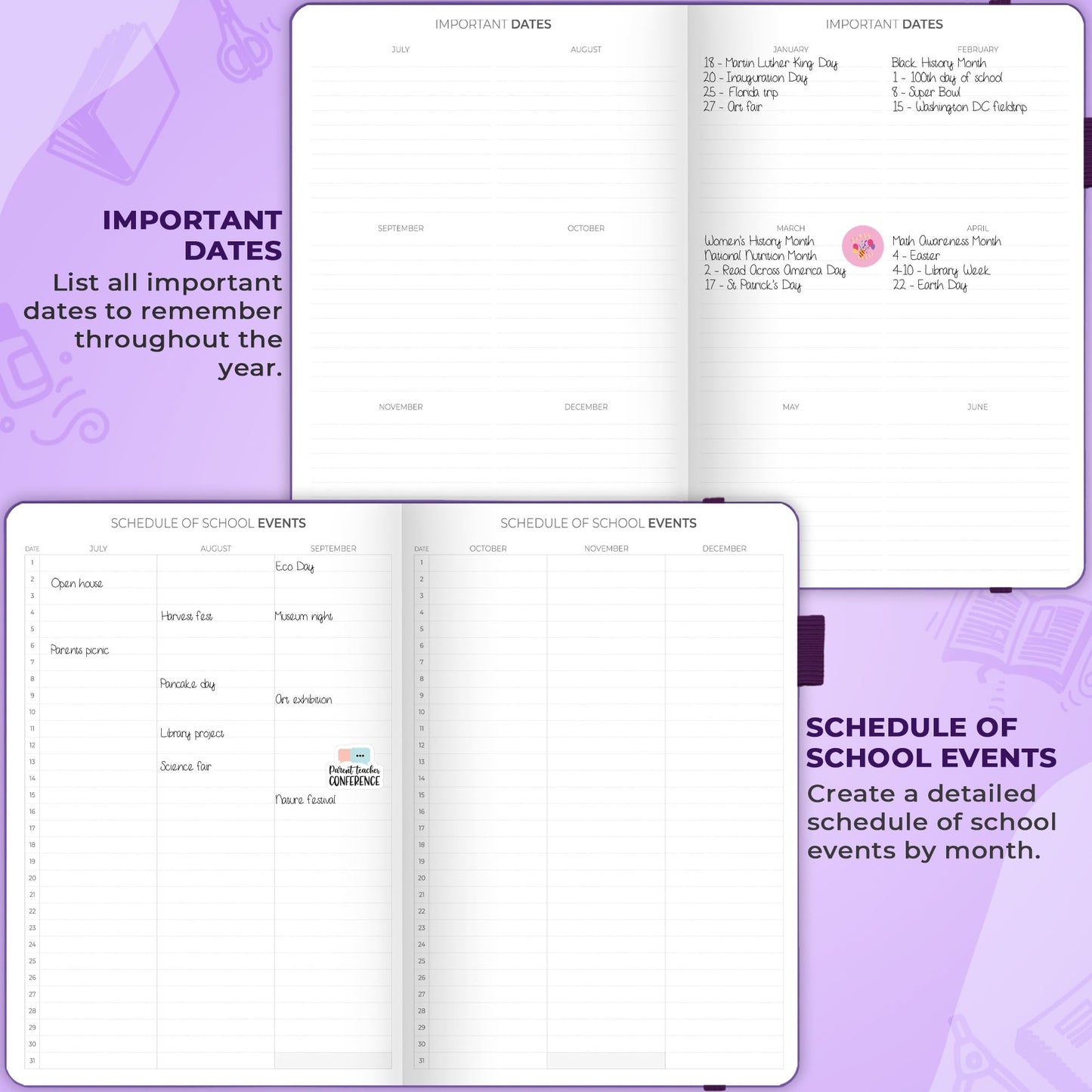 Clever Fox Teacher Planner – School Year Planner with Calendars & Lesson Plans – Book for Classroom & Homeschool Organization, A4 (Purple)