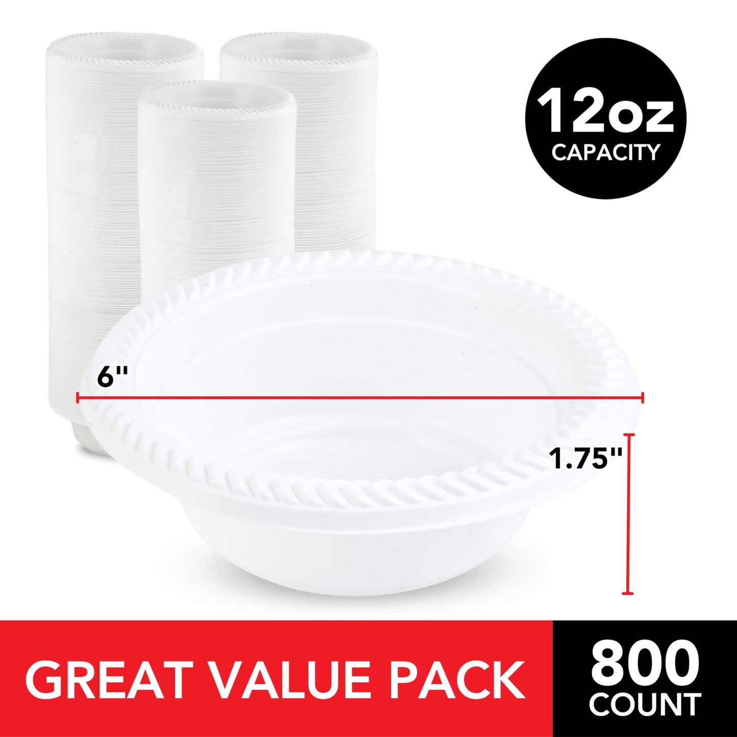 Stock Your Home 800 Count 12 oz White Plastic Bowls, Bulk Pack of Small Plastic Disposable Bowls for Dessert, Ice Cream, Pet Food - Heavy Duty Single Serving Bowls for Catering or Every Day Use