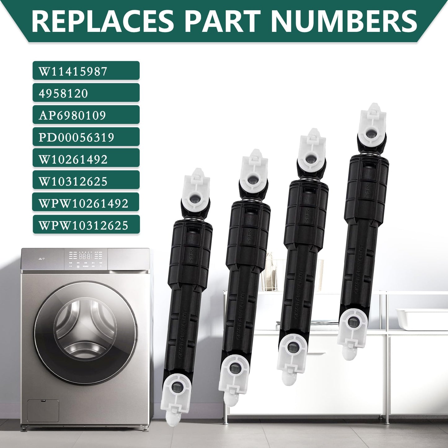 NEW W11415987 Washer Shock Absorbers 4PCS Compatible with Maytag Whirlpool Washer Replaces W10261492 W10312625 WPW10261492 WPW10312625 4958120 AP6980109 PD00056319