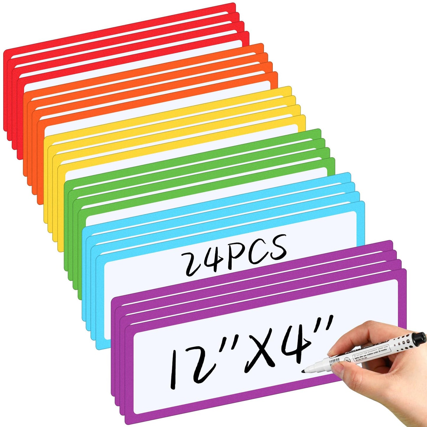 Trandraft 24 Pcs Large Magnetic Dry Erase Labels for Classroom, 12 x 4 Inch Rectangle Magnetic Name Plates Label Flexible Magnet Stickers for Whiteboards Refrigerator (Frame Style)
