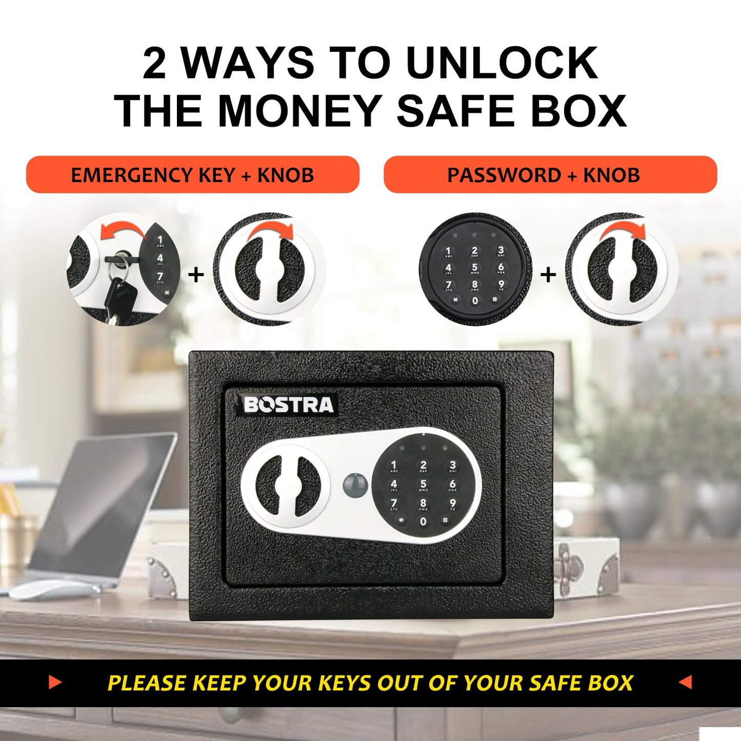 Bostra Fireproof Safe Box with Sensor Light & Fireproof Bag, Money Safe Box with Digital Keypad,Security Safe Box for Home, 0.23 Cubic Small Safe with Keys & Pass Code for Cash Jewelry Silver