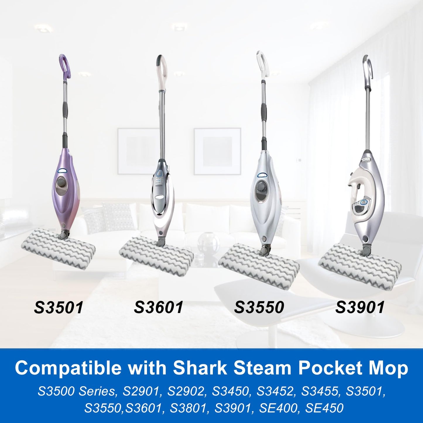 imeccalive 6 Pack S3501 S3601 Steam Mop Replacement Pads for Shark S3501 S3601 S3550 S3801 S3901 S3601D S3801CO S3901D S3455K S2902 SE450 Steam and Scrub Pocket Mop Steamer Pads Washable