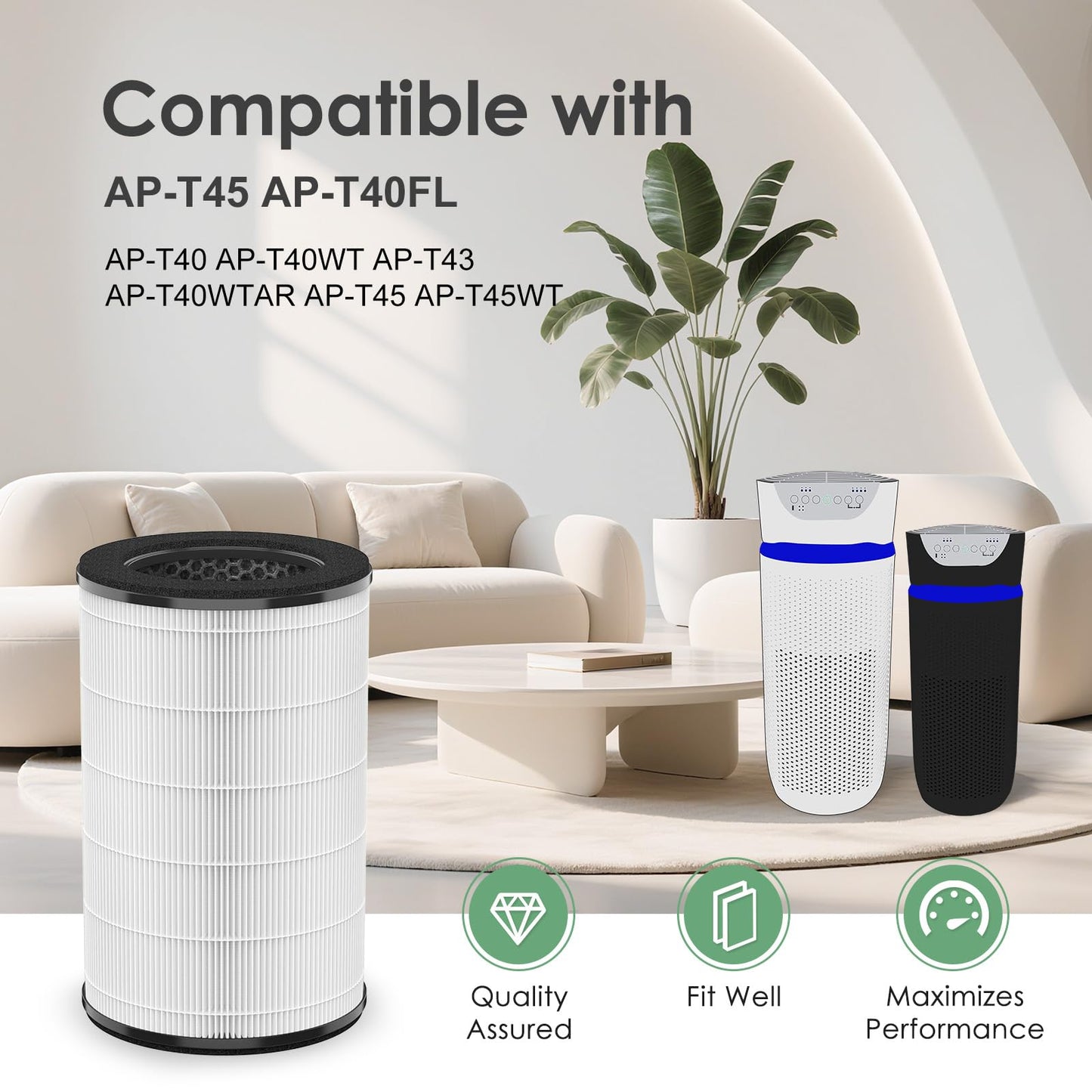 AP-T45 AP-T40FL Replacement Filter Compatible with 1461901 HoMedics Air Purifier Filter Replacement for AP-T45 TotalClean 5 in 1 Model AP-T40 AP-T40WT AP-T40WTAR AP-T45WT H13 True HEPA, 1-Pack