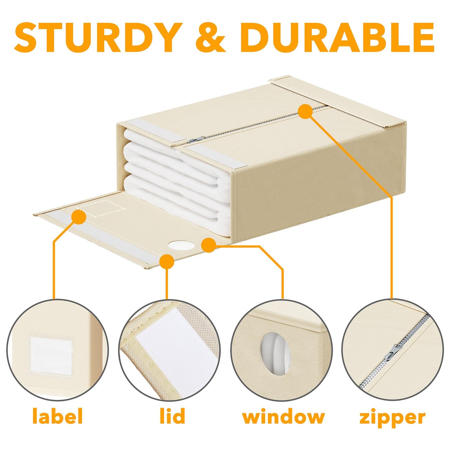 SpaceAid 4 Pack Bed Sheet Organizers and Storage, Foldable Sheet Organizer for Linen Closet, Sheets Set Folder Keeper with Window XL (Queen & King Size) Organizing Bedding Container, Beige